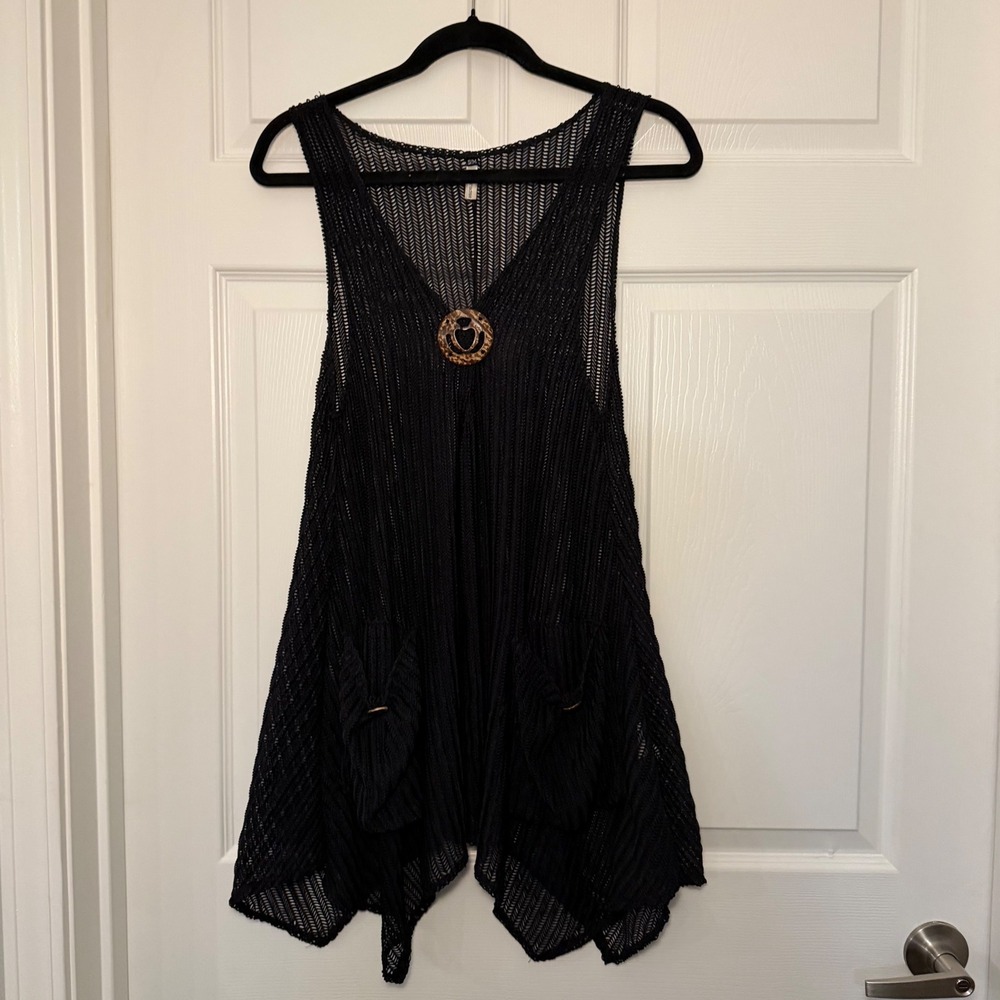 Paradise Crochet Knit Vest Black S/M Boho Festival Beach Coverup Casual